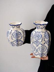 Cabin Kangaroo 1 pieza Nuevo jarrón de porcelana china de estilo azul y blanco, nueva decoración del hogar clásica, jarrón de flores para sala de estar, ornamentos de entrada, jarrón de flores de peonía vintage para decoración de habitación, jarrón de vidrio