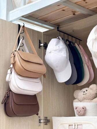 1 pieza Organizador de sombreros montado en la pared, perchero de almacenamiento de hierro con 6 ganchos, organizador de almacenamiento portátil y multifuncional, perchero para sombreros sobre la puerta, organizador de armario, adecuado para todo tipo y tamaño de sombreros, estante para guardar cinturones, organizador de accesorios de armario
