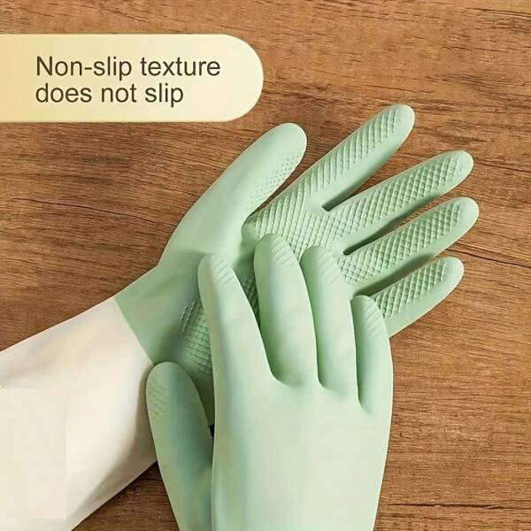 1 Paar dicke wasserdichte Latex-Küchen-Handschuhe - braun und mintgrün, rutschfester Griff, geeignet für Geschirrspülen, Reinigung und Haushaltsarbeiten, hergestellt aus bleifreien Materialien, ideal für Küche, Bad und Haushaltsreinigung, ergonomisches Design, Gummihandschuhe