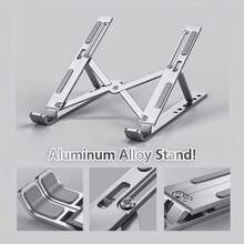 Soporte portátil de aluminio para computadora portátil - Soporte plegable y ajustable para libros, Air Pro, PC, etc. - Diseño de bordes lisos, base antideslizante, soporte para computadora portátil ahorradora de espacio y duradera | Superficie de metal lisa |
