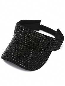 1pc Women's Wide Brim Rhinestone Embellished Adjustable Snapback Hat, High Quality, Shiny Diamonds, Unisex, Suitable For Travel, Vacation, Daily Use, Summer