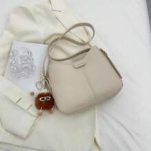1 pieza Bolso de hombro tipo cubo versátil para mujeres, bolso de mensajero cruzado de PU de diseñador de lujo, bolso casual de color liso para damas