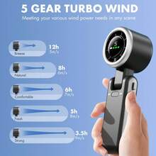 3-In-1 Handheld Turbo Cooling Fan - 5-Speed Wind Battery Powered, Up To 12 Working Hours, Portable Type-C For Outdoor Activities, Travel & Gifts - 綠色 - 查看 7