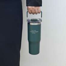 1pc Oversized Insulated Tumbler Water Bottle, High Capacity Stylish Design With Handle, Can Hold Hot Water, Thick Straw Cup For Home Back To School