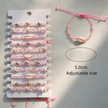 12pcs Set Cute Transparent Pink Beaded, Shell & Seashell Adjustable Bracelets, For Women Summer Beach Party - Pink - View 4