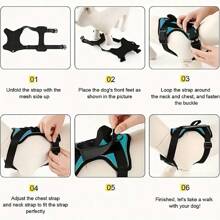 Harnais pour chien, harnais de gilet réfléchissant pour chien avec 5 pièces de patchs, harnais pour animaux de compagnie en oxford doux et réglable, couche intérieure en maille, facile à contrôler pour les petits, moyens et grands chiens
