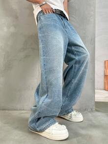 Quần Jeans Xanh Nhạt Nhuộm Tie-Dye Phong Cách Retro Cho Nam HEHCN, Quần Jeans Denim Thẳng Rộng Thường Ngày, Phong Cách Đường Phố Y2K Của Mỹ Đa Năng, Quà Tặng Thích Hợp Cho Bạn Trai, Chồng - Màu xanh lam - Xem 3