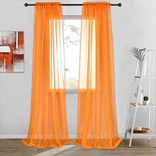 2 Panels Solid Color Orange Sheer Curtains Elegant Rod Pocket Window Voile Panels Drapes For Bedroom Living Room (52X95 Inches) - 亮橙色 - 查看 2