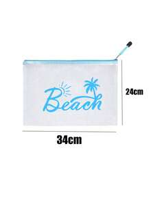 1个时尚防水PVC沙滩包,彩色字母印花 - A4尺寸,透明化妆包,尼龙拉链,适合游泳、潜水和夏季度假 - 轻便,男女通用,沙滩包配件,旅行必备,旅行配件,假日旅行包(注意:粉色/裸色款不包含沙滩用品,仅为34*24厘米的包) - 彩色 - 查看 16