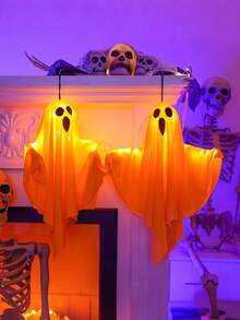 1 件万圣节鬼魂灯 LED 万圣节灯，带发光眼睛的织物鬼魂，模拟逼真的烛光，适用于派对、户外装饰、花园装饰和日常节日装饰，适用于花园、室内、卧室、桌面和室外设置，圣诞节电蜡烛灯，卧室塑料装饰灯，多模式照明模式，包括悬挂绳，非常适合秋季节日 - 彩色 - 查看 3
