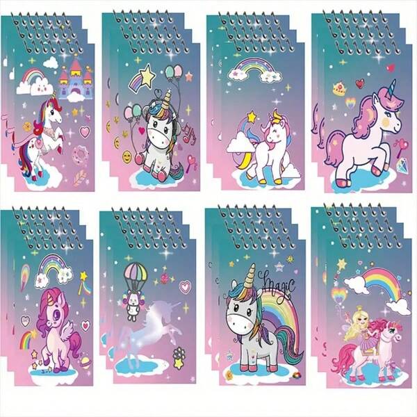 8 Pcs/Set Cute Cartoon Unicorn Spiral Notebook, With Star, Cloud & Heart Designs, Mini Portable Student Diary, Suitable For Journaling, Gift Choice, Spiral Binding, Back To School Notebook