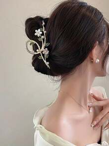 1个女士合金花朵、猫眼、叶子、水钻、珍珠发爪夹，浪漫、奢华、优雅的发髻固定器，简约、高端、时尚，适合日常休闲发夹，女士发饰，夏季沙滩配饰 - 彩色 - 查看 2