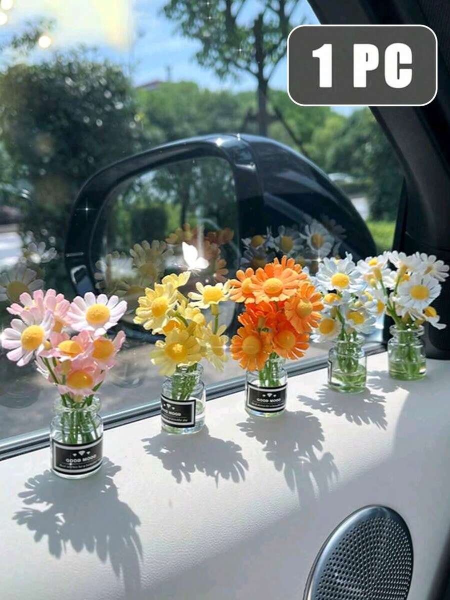 1pc小香风星空花瓶粉色樱花装饰娃娃仿真迷你车内摆件家居舞台