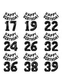 Conjunto de 15 globos negros de "Feliz cumpleaños" de 16 pulgadas, globos de letra de aluminio "Feliz cumpleaños", globos de aluminio números 16, 18, 20, 21, 25, 30, 32, 35, 40, 50, 60 adecuados para decorar fiestas de cumpleaños y crear un ambiente festivo, Navidad - Negro - Ver 4