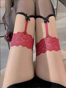 1pc Women Suspender Black Fishnet Thigh High Stockings With Lace Garter, Sexy Non-Slip Thin Lace Top Thigh Socks, Suitable For Party