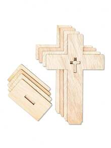 1/6PCS Wooden Crosses Candle Holder Projection Standing Cross, Christian Baptism Table Centerpieces, First Communion Altar Supplies Decor, Home Decor, Desk Accessories, Halloween Decorations - Manufactured Wood, No Electricity Needed. Fall Decor Room Decor Autumn Decor - Beige - View 6