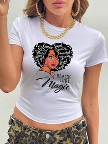 休闲圆领短袖修身短裤我们的夏季圣衬衫、衬衫意识 T 恤、女式上衣非洲裔美国人自然头发复古黑色 T 恤