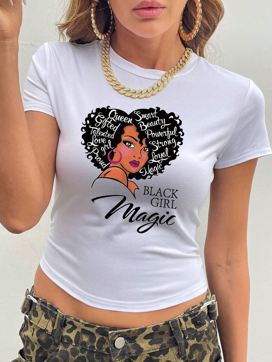 休闲圆领短袖修身短裤我们的夏季圣衬衫、衬衫意识 T 恤、女式上衣非洲裔美国人自然头发复古黑色 T 恤