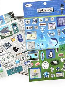 2 件合成纸贴纸，四季广播系列，日本食物子弹日记装饰，适用于礼物、办公室、家庭、标记、标签、教室、娱乐玩具、学生日记、创意复古装饰贴纸、学校用品、返校 - 彩色 - 查看 4