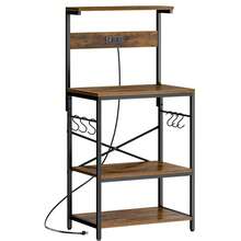 Estante para Hornear de Cocina con Enchufe, Rejilla para Microondas con Cesta de Drenaje de Metal y 6 Ganchos en S, Rejilla de Cocina de 56 * 42* 129cm para Guardar Especias, Ollas y Sartenes - Marrón - Ver 7