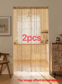 1 pièce/2 pièces Rideau décoratif de porte à ligne filetée, rideau de diviseur à gland pour salon, chambre à coucher, paravent pliant d'entrée