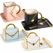Handbag Coffee Mug Set Of 4 Handbag Coffee Mug Purse Coffee Ceramic Mug Set 10 Oz 310 Ml Cute Creative Design Travel Tea Cup For Women Men Father's Day Thanksgiving Christmas Gifts - Bộ4 - Xem 1