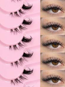 9 Pairs Half Lashes With Clear Band Natural Look Cat Eye Lashes Tail Elongated Eyelashes Fluffy Wispy Soft Faux Mink Lashes Natural Makeup, Suitable For Daily Makeup, Beauty Blogger Makeup Strip Lashes, Lashes, Eyelashes, Fake Lashes