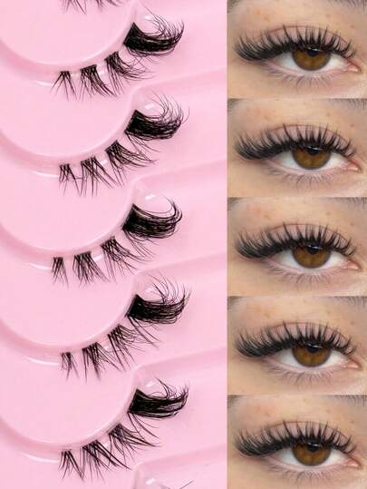 9 Pairs Half Lashes With Clear Band Natural Look Cat Eye Lashes Tail Elongated Eyelashes Fluffy Wispy Soft Faux Mink Lashes Natural Makeup, Suitable For Daily Makeup, Beauty Blogger Makeup Strip Lashes, Lashes, Eyelashes, Fake Lashes