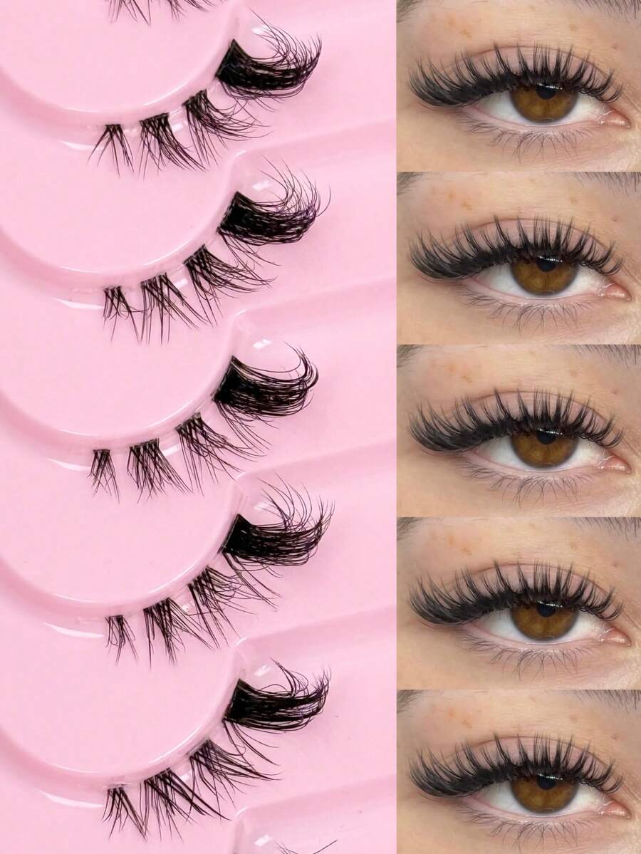 9 Pairs Half Lashes With Clear Band Natural Look Cat Eye Lashes Tail Elongated Eyelashes Fluffy Wispy Soft Faux Mink Lashes Natural Makeup, Suitable For Daily Makeup, Beauty Blogger Makeup Strip Lashes, Lashes, Eyelashes, Fake Lashes