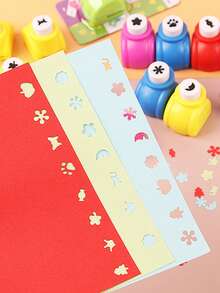 15 件/套图案打孔工具套件：5 个随机图案打孔器 + 10 张卡片，DIY 花卉印花打孔工具，学校用品，返校