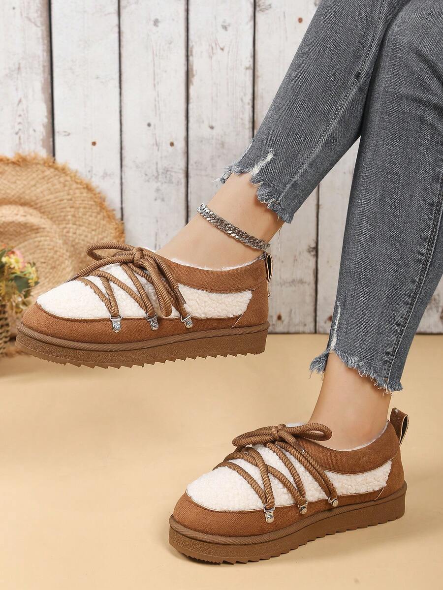 Bohemian Style Women's Warm Outdoor Casual Shoes, Fleece Snow Boots, New Fashion Versatile Low-Top Flat Women Shoes