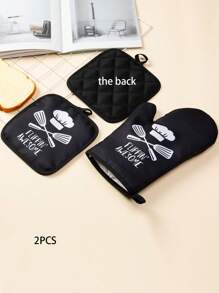 مجموعة قفازي مطبخ/فرن ميكروويف سميكة مقاومة للحرارة 2 قطعة، قفازات وسجادة للخبز والطهي، متعددة الألوان