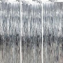 3 piezas Cortinas de flecos de aluminio metalizado, telón de fondo plateado y dorado para fotomatón de fiesta, cumpleaños, boda, compromiso, despedida de soltera, homecoming, Acción de Gracias, decoración navideña