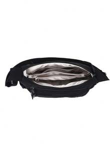 Bolso de hombro de nailon casual con correa ajustable, diseño de múltiples compartimentos, unicolor, cierre con cremallera, forro de poliéster, ligero y adecuado para uso diario - Negro - Ver 4