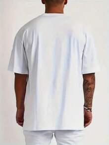 Men's Casual Summer T-Shirt With Cross And Lion Pattern And Round Neck - Black - View 2