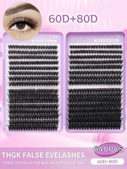 640 Stück Cluster Wimpern Set - 60D+80D Locken 8-16mm gemischte Länge, natürliche flauschige Volumen DIY wiederverwendbare Kunstmink Wimpernverlängerungen, federleicht & hypoallergen (Anfänger geeignet) für Braut/Party/Alltags Wimperncluster, Wimpern, einzelne Wimpern, Wimpern, Kunstwimpern