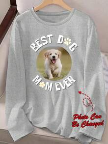 Plus Size Custom Printed Long Sleeve Sleepwear Top, Fall & Winter, Cozy - Light Grey - View 1