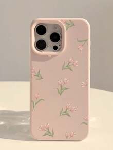 1 件韩国简约郁金香花朵设计手机壳，适用于 Apple 16 Pro Max/16、15 Pro Max/15、14/13、12/11，柔软全覆盖防摔手机壳，适合女性