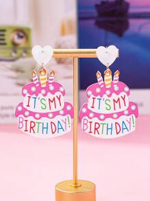 1 Paar modische handgemachte Ohrringe aus Acryl mit Kuchen- und Buchstaben-Aufdruck, einzigartiges Geschenk für Frauen