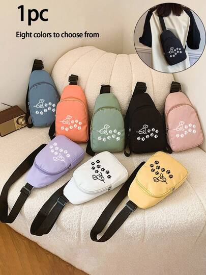 1 pieza de bolso cruzado con cremallera y estampado de huellas de perro lindo para mujer, con bolsillo de pecho mini, múltiples opciones de color, bolso de pecho multifuncional de gran capacidad y estilo casual sencillo, adecuado para uso diario, actividades al aire libre, viajes, senderismo, portátil, opción ideal como regalo, regalo para novias, regalo perfecto para mamás de perros, despedidas de soltera, regalos de vuelta a la escuela, regalos para maestros