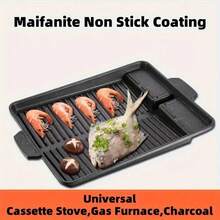 1pc Non-Stick Rectangular Griddle Pan, Smokeless Stone Griddle, Suitable For Indoor/Outdoor Grilling, Oven Tray, Restaurant Supplies, Outdoor Cooking, Easy To Clean, Convenient To Carry, Camping, Picnic, BBQ Accessories, Outdoor Yard Supplies - Black - View 7