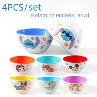 Disney 4-Piece Cutlery Set Featuring Disney, Minnie, Mickey, Stickth Cartoon Melamine Bowls, Family Specific, Back To School Dormitory Themed Party Round Bowls, Cute Rice Bowls, Halloween And Christmas Bowl Gift Sets, Pasta, Fruit, And Cereal Bowls,School Supplies