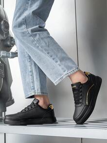 男士休闲撞色条纹细节拼接平底运动鞋小众百搭字母图形图案舒适情侣运动鞋