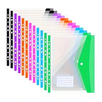 6/12 件 A4 大容量活页夹，带 11 孔环装订，采用现代 PP 材料制成，带有可扩展按钮和标签袋，适用于学校、家庭、办公室、旅行 - 便携式设计、返校、学校用品