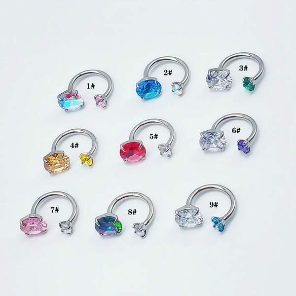 16G 1-Piece 2025 New Stainless Steel C-Shaped Women's Fashionable, Elegant, Exquisite And Cute Earring, Set With 3-6mm Sparkling Cubic Zirconia Earrings