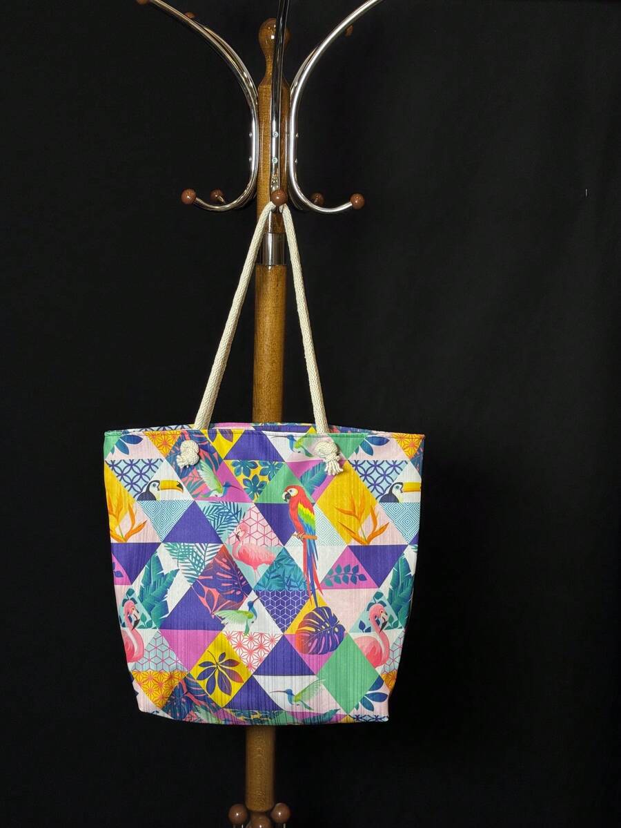 Made In Turkey - Waterproof Interlock Laminated Zippered Beach Bag - Large 45x42 Cm Durable Summer Tote For Pool, Beach, Travel - Multicolor - View 1
