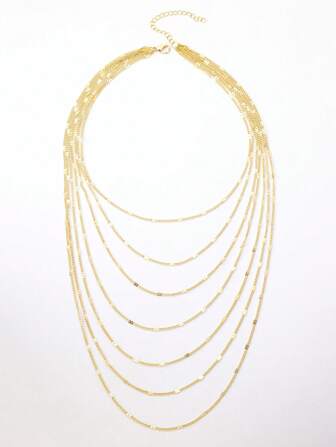 1pc Fashionable Exaggerated Luxurious Multi-Layer Chain Necklace