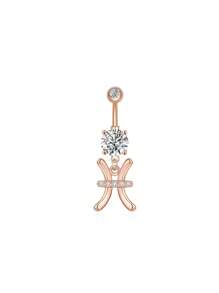 1 bucată culoare argintie culoare auriu-roz douăsprezece constelații zirconia sexy lung inel pentru buric piercing din oțel chirurgical femei inel pentru buric