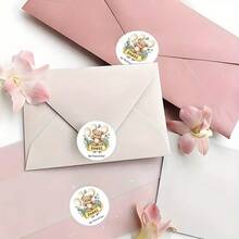 定制感谢贴纸 - 圆形温暖风格设计，带有欢快的棕熊、漂浮气球和 DANKE 横幅，白色纸质贴纸，用于礼品包装、生日、公司礼品（德国感谢）、节日装饰、俏皮主题、手工外观、装饰标签、德语使用者、学校用品、返校