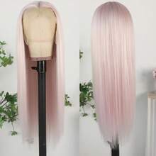 13X6 Platinum White Synthetic Lace Front Wigs 28 Inch Pre Plucked Long Straight Hair Wigs Glueless White Wigs Heat Resistant Fiber Hair Natural Halloween Wigs Platinum Blonde Lace Front Wigs For Women For Daily Christmas Party Cosplay Use - Ice Pink - 查看 6